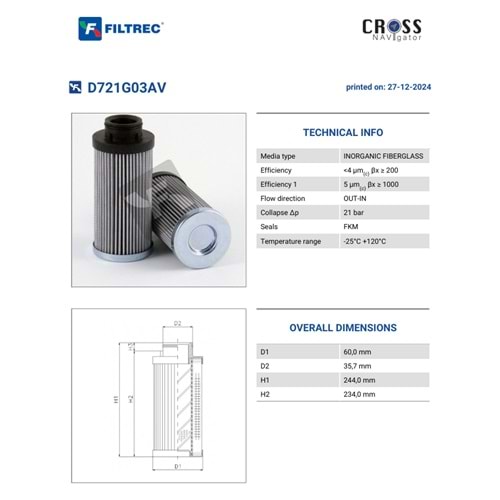 FILTREC D721G03AV FILTER ELEMENT