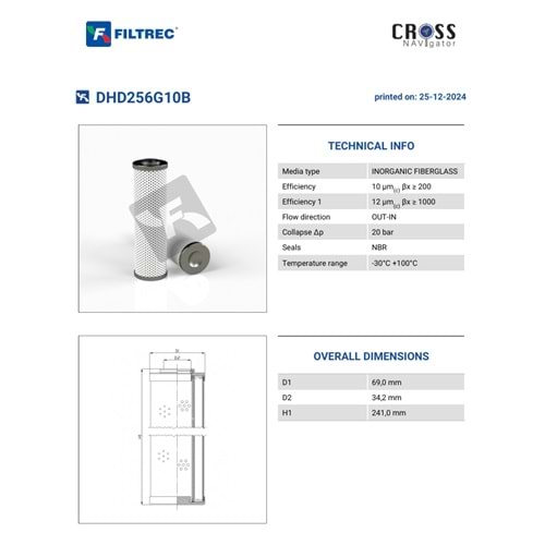 FILTREC DHD256G10B FILTER ELEMENT