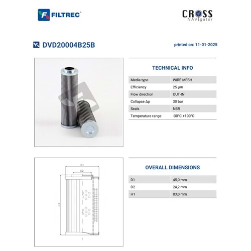 FILTREC DVD20004B25B FILTER ELEMENT