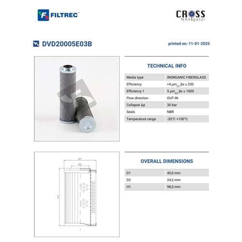 FILTREC DVD20005E03B FILTER ELEMENT