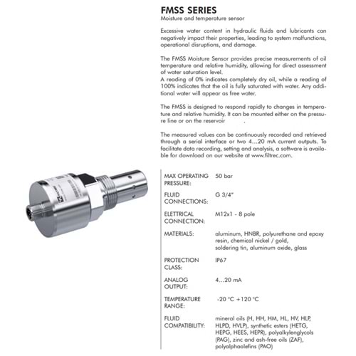 FILTREC FMSS01S0 MOISTURE AND TEMPERATURE SENSOR