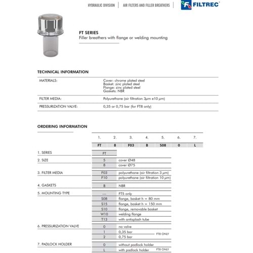 FILTREC FT8F10SS0800 FILTER BREATHER